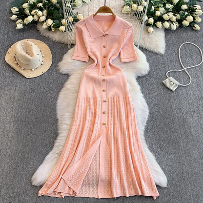 2025 Vestidos de Mulher Linha A Vazados Vestidos Femininos de Malha Vintage Robe Femme Cintura Alta Verão Coreano Vestido de Peitilho Único