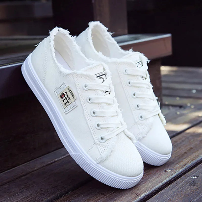 2024 Spring Summer Women Canvas Sneaker Low Top Denim Sneakers Ladies Lace-Up Flat Canvas  Board Shoes Female sapatos femininos