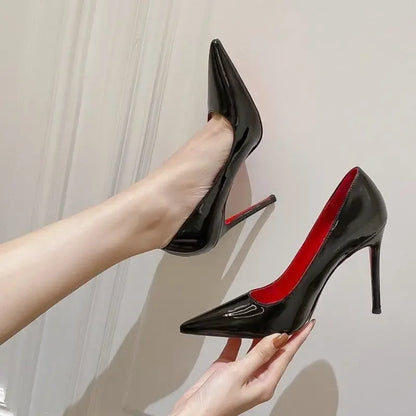Red Sole High Heels Pointed Toe Sexy Stiletto Night Club Work Shoes Velvet Material Korean Style round Toe Rubber Outsole
