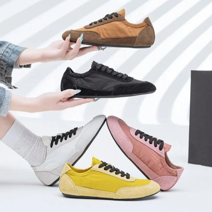 Unique Patchwork Design Sneakers Women Fashion Suede Round Toe Lace Up Derby Shoes Light Soft Sole Casual Shoes Tenis De Mujer