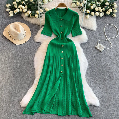 2025 Vestidos de Mulher Linha A Vazados Vestidos Femininos de Malha Vintage Robe Femme Cintura Alta Verão Coreano Vestido de Peitilho Único