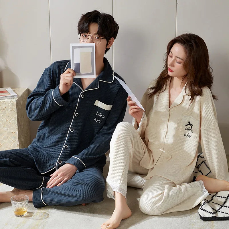 New Long Sleeve Sleepwear Couple Men Women Matching Home Clothes Cotton Cartoon Leisure Nightwear Pajamas Set Lover Loungewear