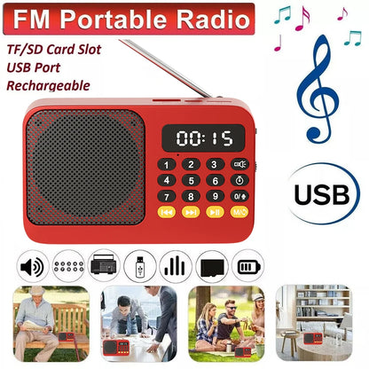 Bluetooth 5.0 Portable FM Radio Small Emergency Recargable Sound Box Mini Vintage Speaker Mp3 Player Support TF Card USB Drive
