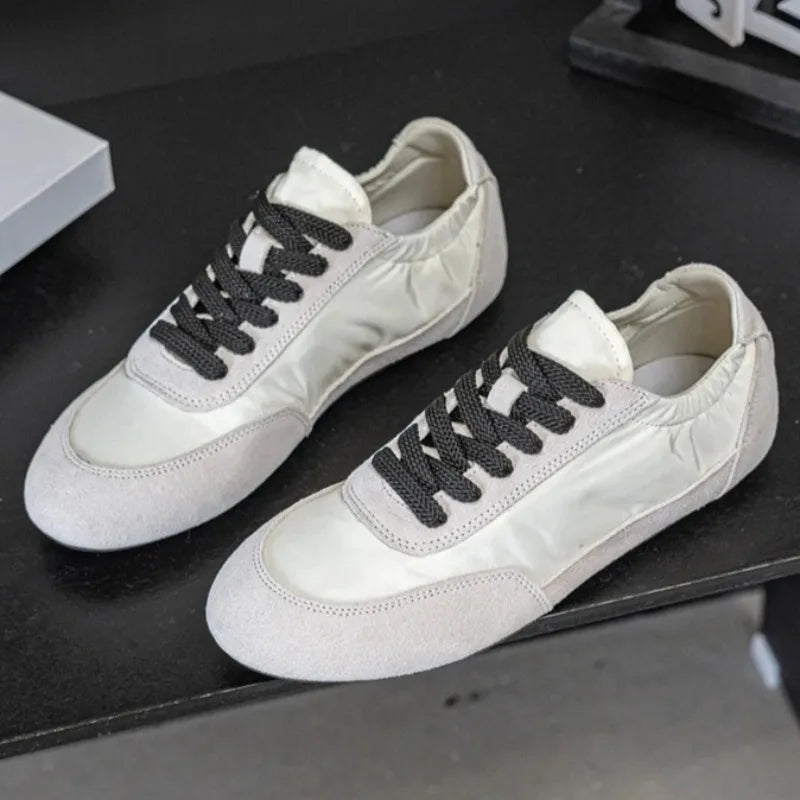 Unique Patchwork Design Sneakers Women Fashion Suede Round Toe Lace Up Derby Shoes Light Soft Sole Casual Shoes Tenis De Mujer