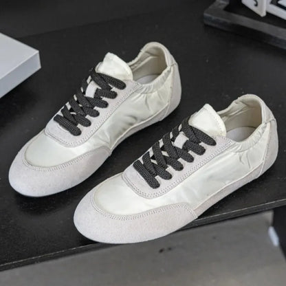 Unique Patchwork Design Sneakers Women Fashion Suede Round Toe Lace Up Derby Shoes Light Soft Sole Casual Shoes Tenis De Mujer