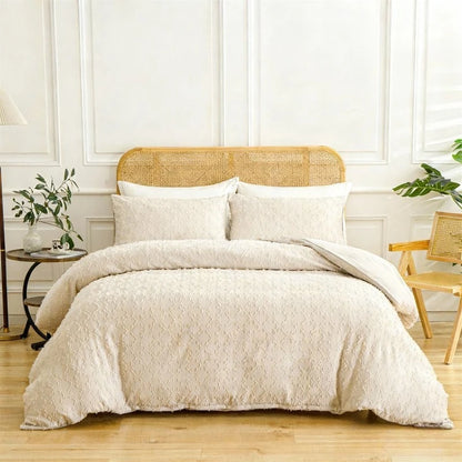 2/3pcs Tufted Beige Duvet Cover Full/Queen/King Size Boho Tufted Microfiber Bedding Set All Seasons for Home Wedding Decoration