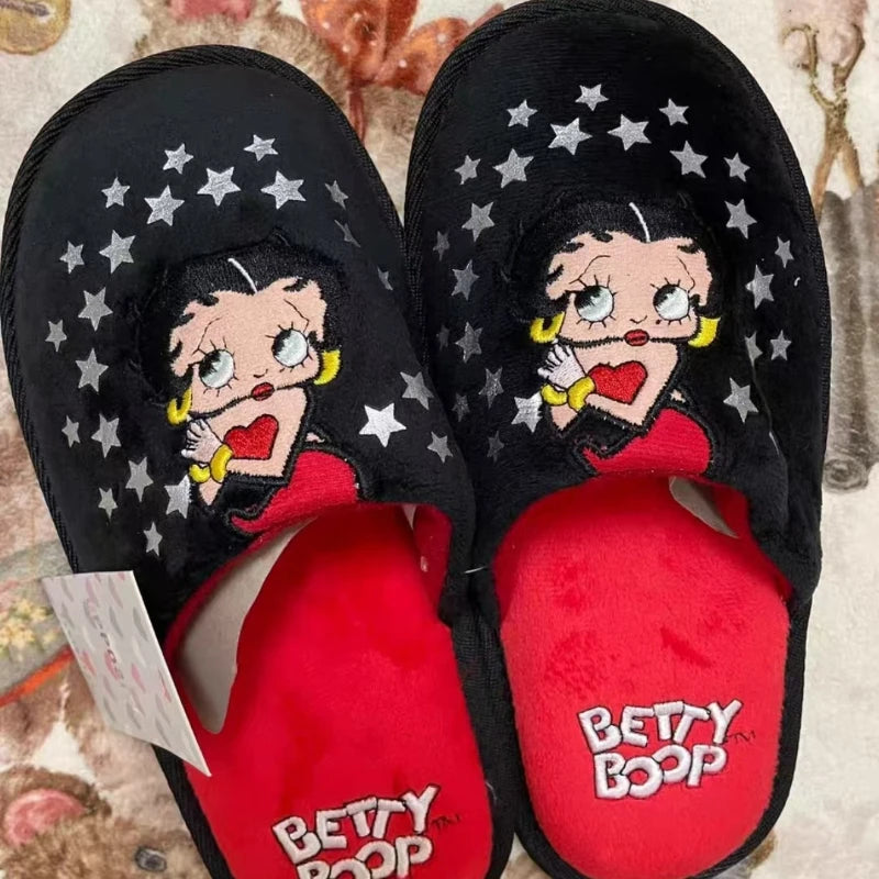 Kawaii Betty Boop Slippers Anime Plush Slipper Cute Cartoon Comfy Warm Home Shoes Anti Skid Soft Outdoor Sole Slippers Girl Gift
