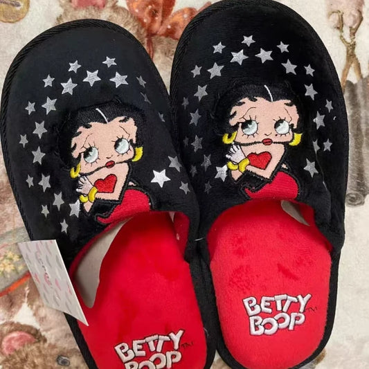 Kawaii Betty Boop Slippers Anime Plush Slipper Cute Cartoon Comfy Warm Home Shoes Anti Skid Soft Outdoor Sole Slippers Girl Gift
