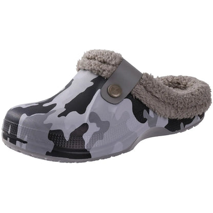 CRACOMIN Tamancos Forrados a Pelo Mulher Homem Sapatos de Jardim Impermeáveis Chinelos Felpudos de Inverno Sapatos de Quarto de Pelúcia Tamancos de Pelo Modernos para Exterior
