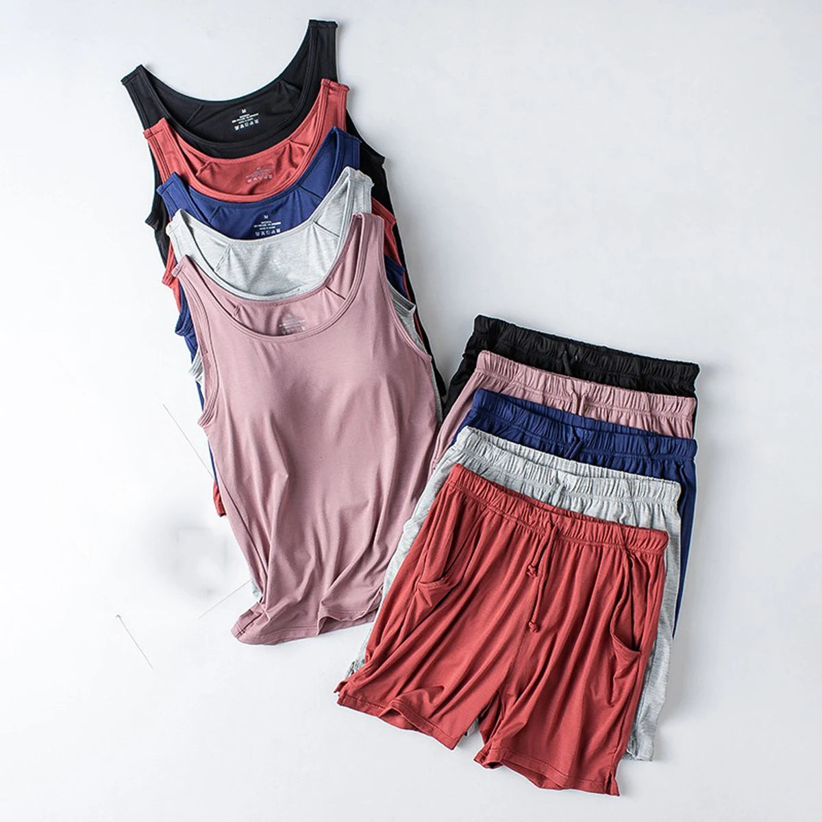 Summer Women's Pajamas Set Modal Cotton Vest Shirt Shorts 2 Pieces Suit Bra Padded Soft Sleepwear Slim Student Nightwear Pijama