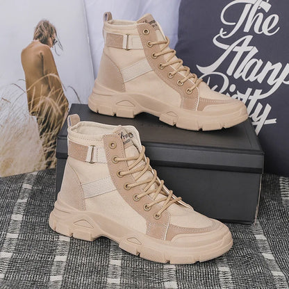 Women Boots Canvas Ankle Boots for Women Platform Desert Boots High-top Shoes Woman Hiking Women's Sneaker Trend Motorcycle Boot