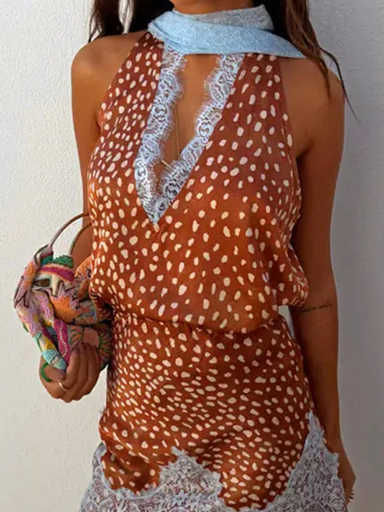 Women Orange Paisley Print Short Sleeve Maxi Dress Fashion V-neck Ruffle Trim Belted Slit Hem Dresses 2026 Lady Vacation Gown