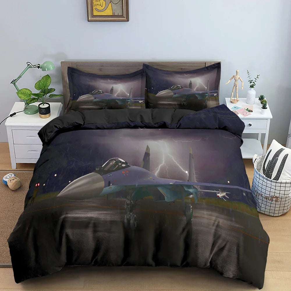 Boys Airplane Duvet Cover Set Children Teens Aviation Aircraft Runway Bedding Set 3D Airplane Cover Room Decortion for Adults