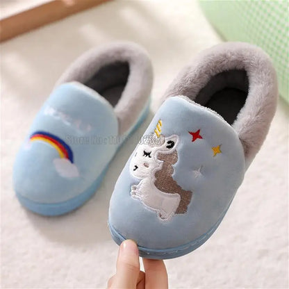 Chinelo Infantil Unicórnio Meninos Meninas Pantufas de Pelo de Algodão Quente Inverno Casa Calçado de Criança