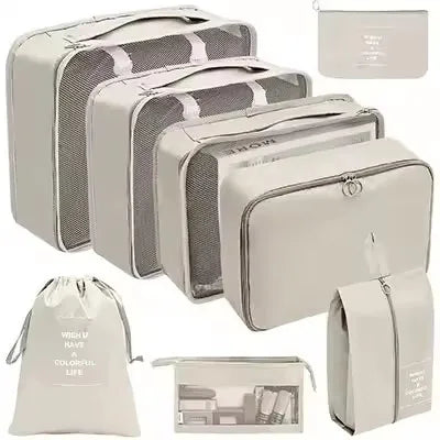 Travel Organizer Set - Suitcase Packing Cubes 8 Pieces Portable Wardrobe Luggage Storage Bags for Clothes & Shoes
