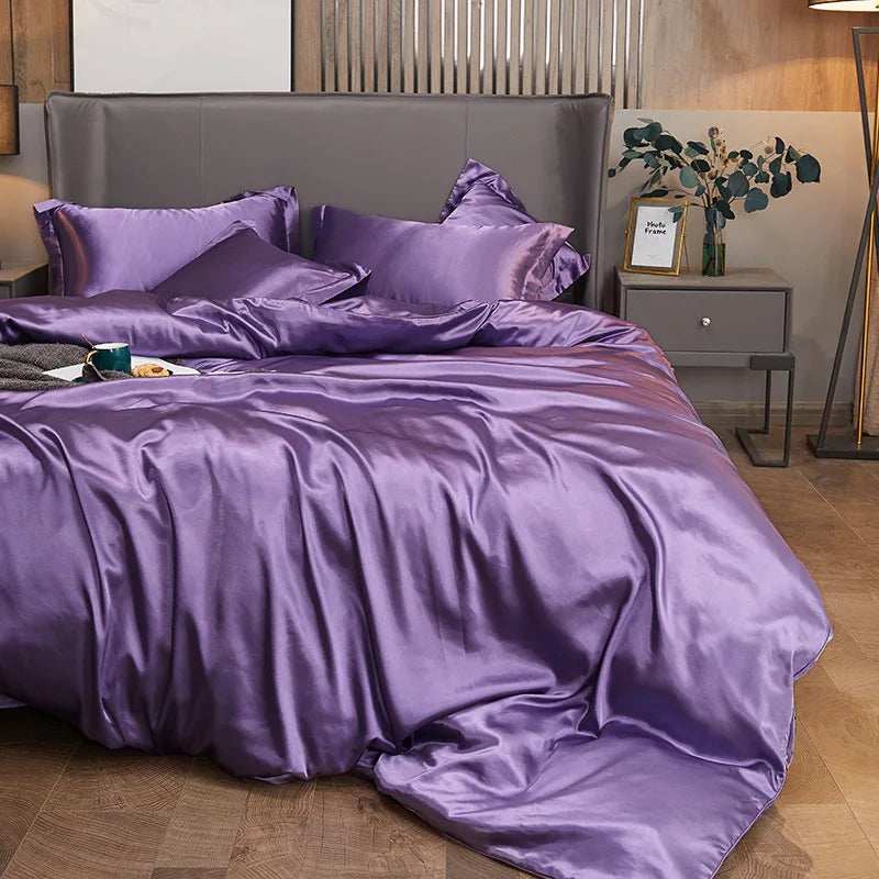 Duvet Cover Set Bed 120/150/180/200 Tencel Silk Bedding Set Black Green White Summer Sheet Luxury Stretch Fitted Sheet 180x200