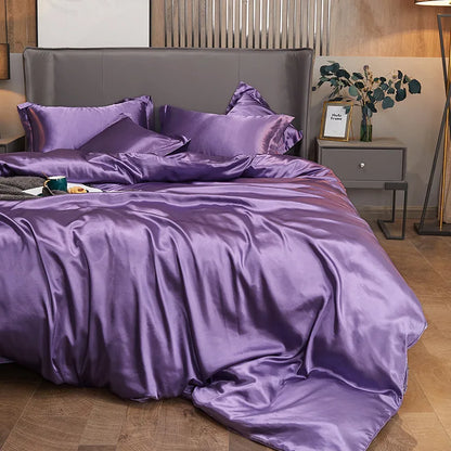 Duvet Cover Set Bed 120/150/180/200 Tencel Silk Bedding Set Black Green White Summer Sheet Luxury Stretch Fitted Sheet 180x200