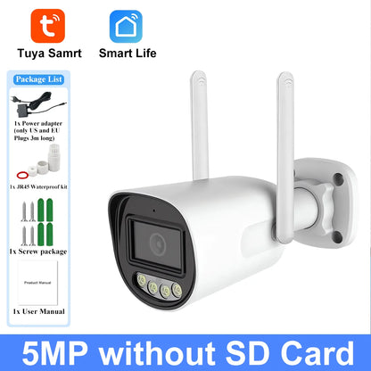 Tuya Câmara IP 5MP HD WiFi Segurança Doméstica Vigilância Sem Fios Exterior Impermeável Vídeo HD Visão Noturna CCTV Bullet