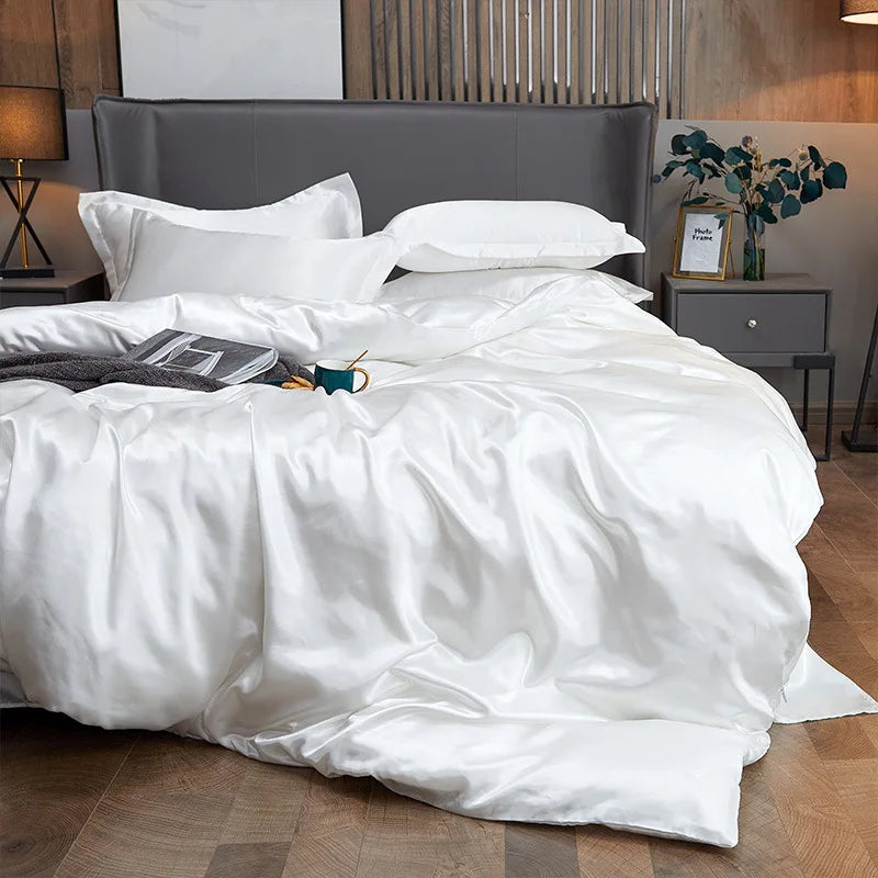 Duvet Cover Set Bed 120/150/180/200 Tencel Silk Bedding Set Black Green White Summer Sheet Luxury Stretch Fitted Sheet 180x200