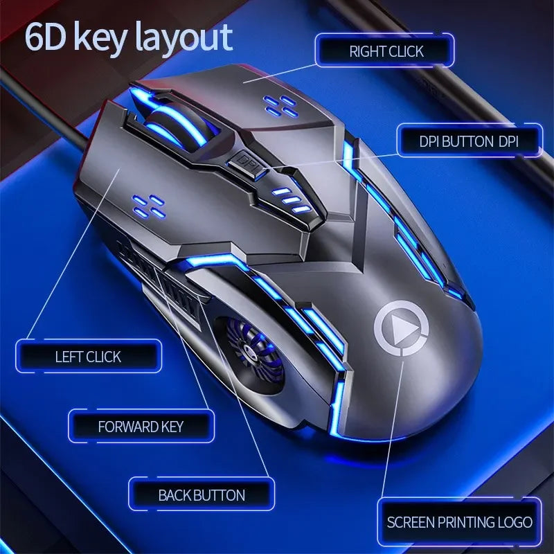 G5 Mute Wired Mouse Six Keys Luminous Game E-Sports Machinery Computer Accessories Gaming Mouse for Laptop Desktop