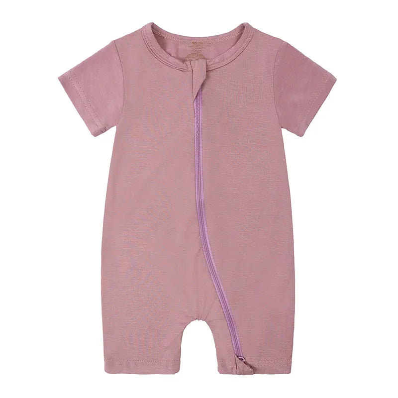 2026 Summer Baby Bamboo Fiber Jumpsuit Short Sleeve Breathable Pajama Baby Girls Boys Sleepwear Newborns Bodysuit