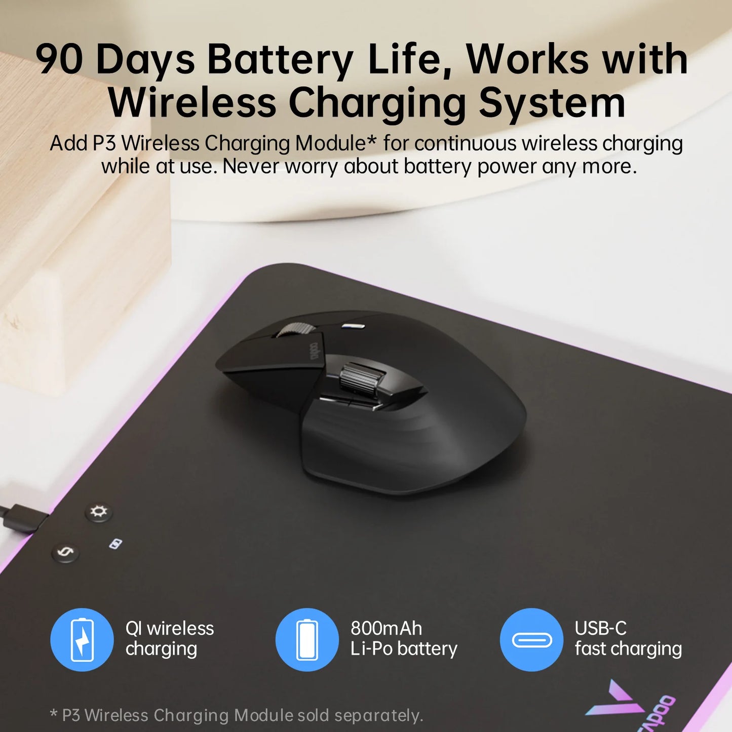 Rato Sem Fios Recarregável Multi-modo Ergonómico Rapoo MT760L/MT760M 4000 DPI Suporta Até 4 Dispositivos Rato Bluetooth