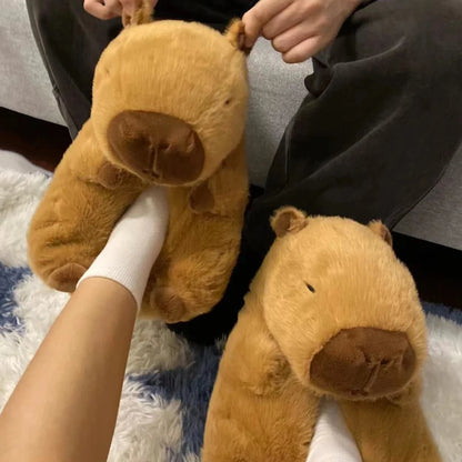 Pantufas de Capivara de Pelúcia Femininas Sapatos de Animais Fofos e Adoráveis Sandálias Confortáveis de Capibara Brinquedos de Chinelos Interiores Presentes de São Valentim