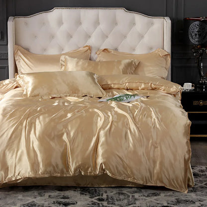 Duvet Cover Set Bed 120/150/180/200 Tencel Silk Bedding Set Black Green White Summer Sheet Luxury Stretch Fitted Sheet 180x200