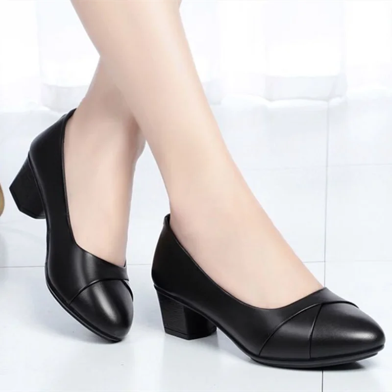 Sapatos de mulher de bico redondo bonitos, para uso diário, calçado preto, sapatos casuais pretos de senhora, de conforto, para escritório, carreira, trabalho, sapatos b411