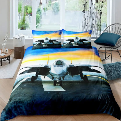 Boys Airplane Duvet Cover Set Children Teens Aviation Aircraft Runway Bedding Set 3D Airplane Cover Room Decortion for Adults