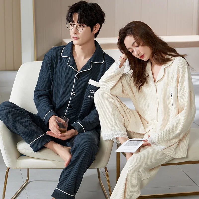 New Long Sleeve Sleepwear Couple Men Women Matching Home Clothes Cotton Cartoon Leisure Nightwear Pajamas Set Lover Loungewear