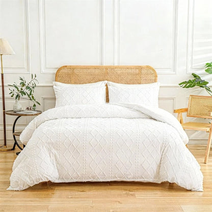 2/3pcs Tufted Beige Duvet Cover Full/Queen/King Size Boho Tufted Microfiber Bedding Set All Seasons for Home Wedding Decoration