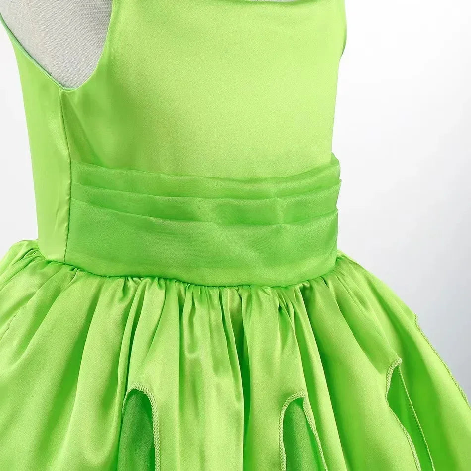 Girls Party Dresses Fairy Green Costume for Girl Tinkerbell Children Clothing Princess Elf Birthday Ball Gown Wing Dresses