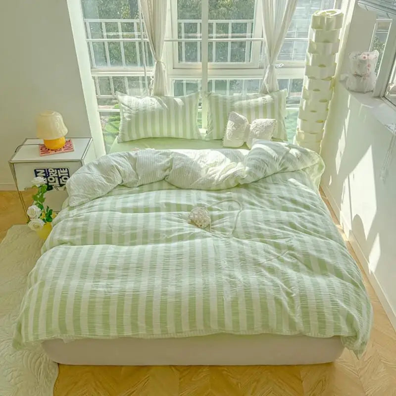 Lightweight Hotel Luxury Duvet Cover 4Pcs Blue White Vertical Stripes Ultra Soft Breathable Comforter Cover Bed Sheet Pillowcase