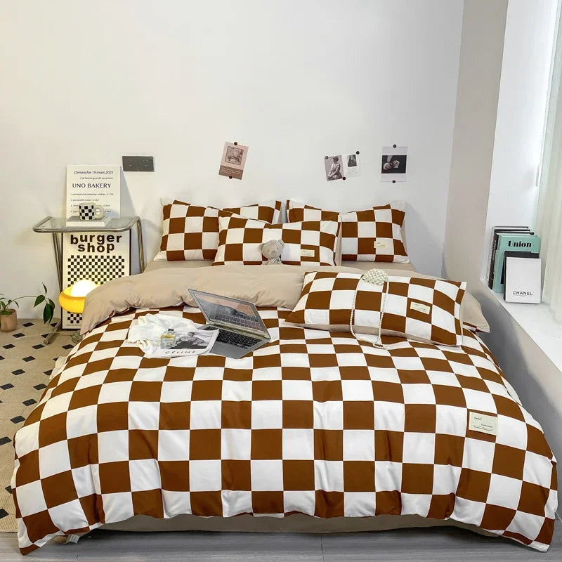 Black and White Plaid Duvet Cover Set Full, Geometric Grid Bedding Set Soft Lattice Checkerd Comforter Cover with 2 Pillowcases
