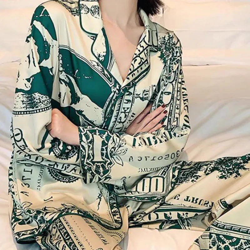 Women Sets Autumn and Winter Cardigan Lapel Home Wear Two-Piece Eu Wind Big Yards Ladies Pajamas Comfortable Sleepwear Nightwear
