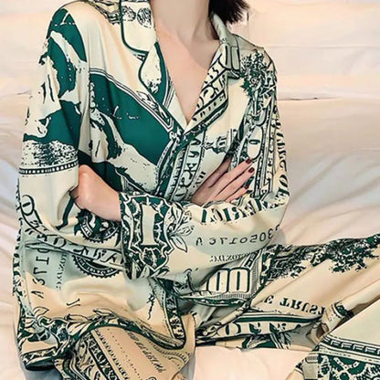 Women Sets Autumn and Winter Cardigan Lapel Home Wear Two-Piece Eu Wind Big Yards Ladies Pajamas Comfortable Sleepwear Nightwear