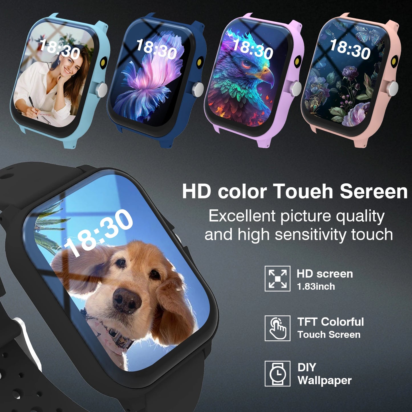 Smart Watch, Chamada/Marcação sem fios, Modo Multi-desportos, Vários Lembretes de Aplicações, Adequado para Homens e Mulheres, Compatível com IPhone/An