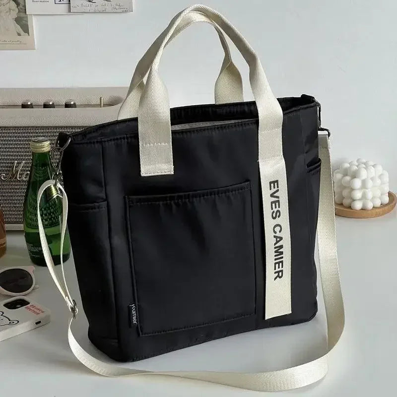 Nova Mala de Ombro Casual de Grande Capacidade em Nylon Impermeável de Lona, ​​Bolsa de Mão Simples e Moderna para Estudantes