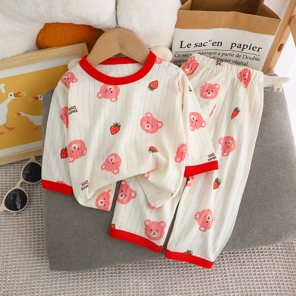 Cute and Comfortable Summer Children Home Wear Long Sleeve Pants Set Cotton Baby Sleepwear Air-Conditioned Rooms Pajama Sets