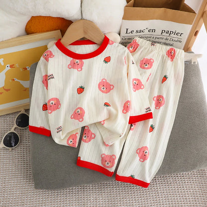 Cute and Comfortable Summer Children Home Wear Long Sleeve Pants Set Cotton Baby Sleepwear Air-Conditioned Rooms Pajama Sets
