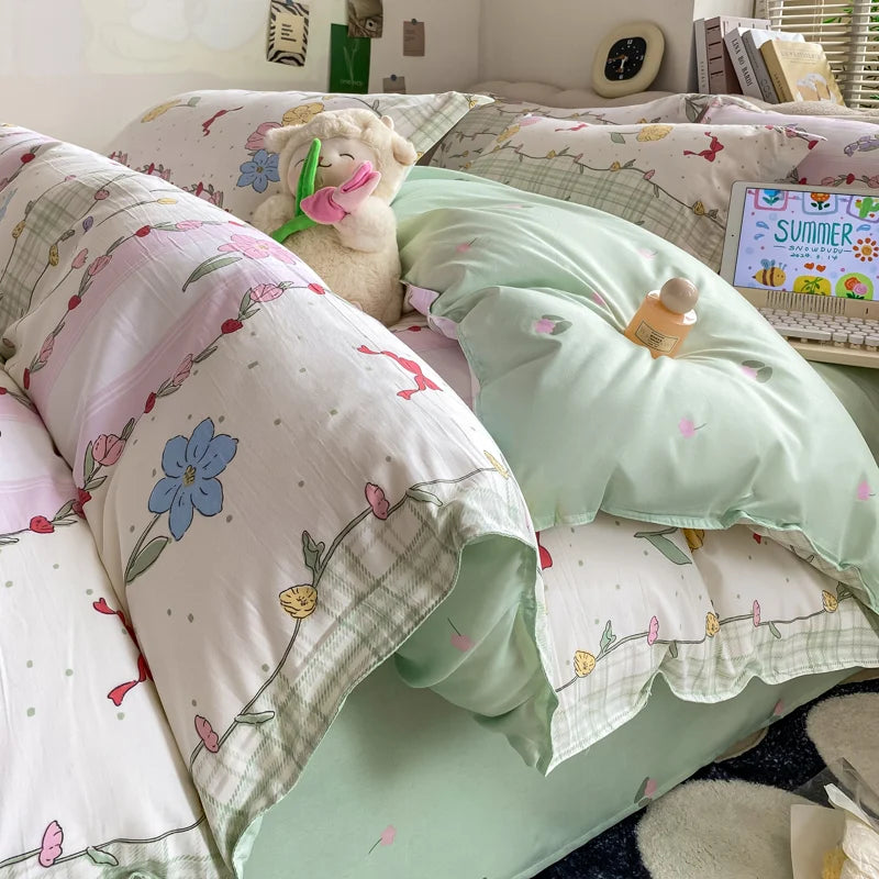 Vintage Floral Duvet Cover Set, 3pcs Botanical Bedding Garden Style Flowers Reversible Comforter Covers Luxury Soft Breathable