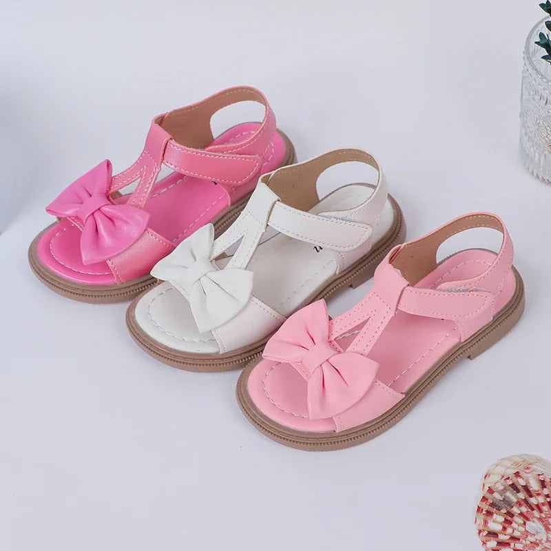 Mumoresip Kids Fashion Girls Sandals New Bow Versatile Open-toe Breathable Simple Platform Casual Shoes Hook Loop Princess Shoes