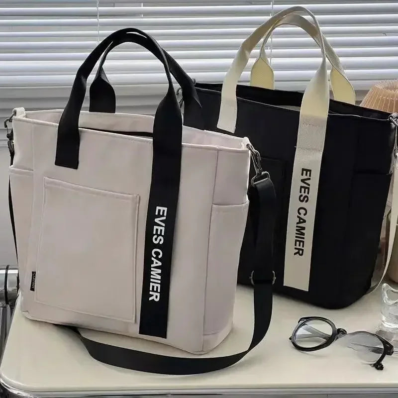 Nova Mala de Ombro Casual de Grande Capacidade em Nylon Impermeável de Lona, ​​Bolsa de Mão Simples e Moderna para Estudantes