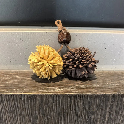 Maillard Flower Pine Cone Pom-Pom Tassel Shoelaces with Wood Beads Kangaroo Charm Unisex Sneaker Accessory 1 PCS