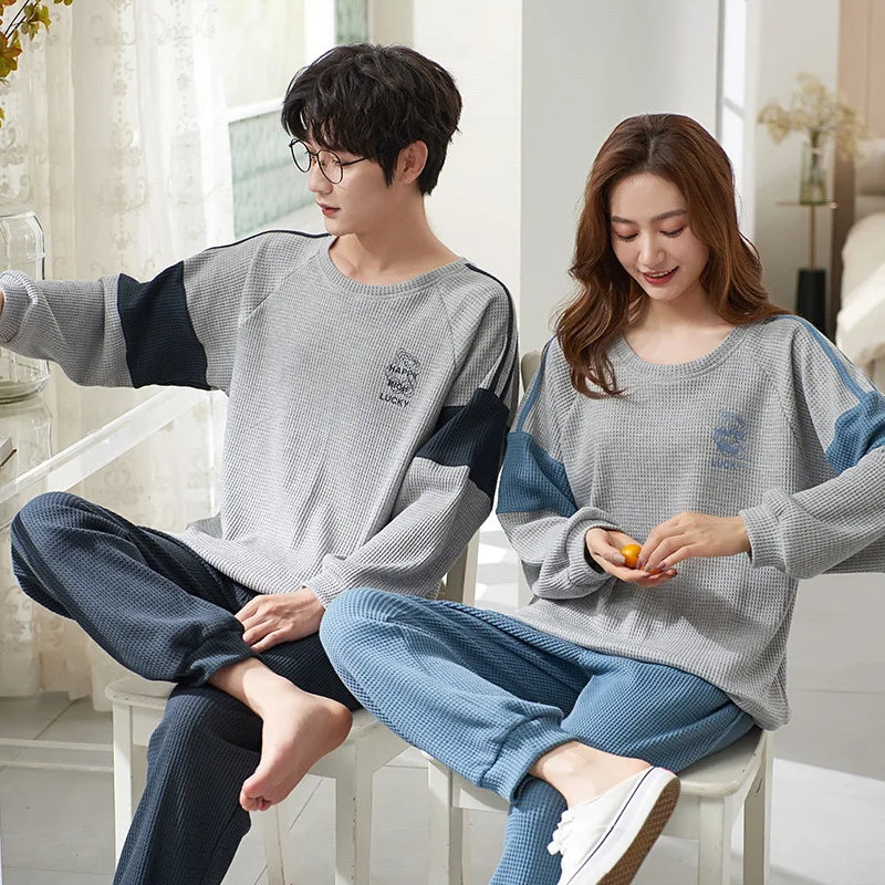 New Long Sleeve Sleepwear Couple Men Women Matching Home Clothes Cotton Cartoon Leisure Nightwear Pajamas Set Lover Loungewear