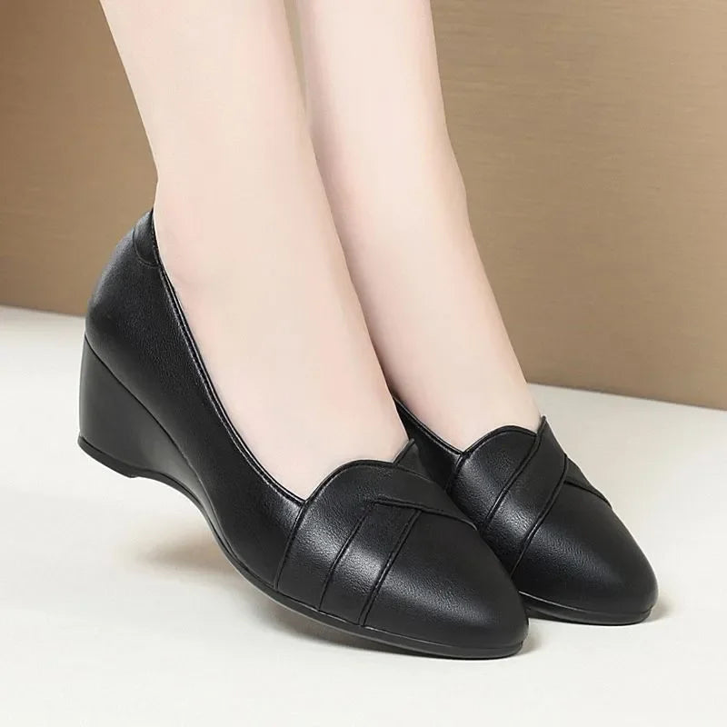 sapatos femininas women cute sweet apricot high quality pointed toe wedge heel shoes lady classic office career work shoes ea175