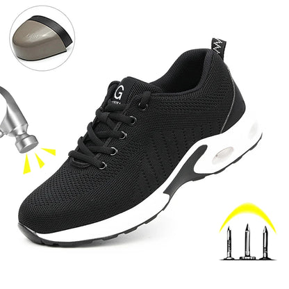 Steel Toe Shoes Women Lightweight Safety Shoes Air Cushion Comfortable Slip Resistant Indestructible Puncture Proof Work Shoes