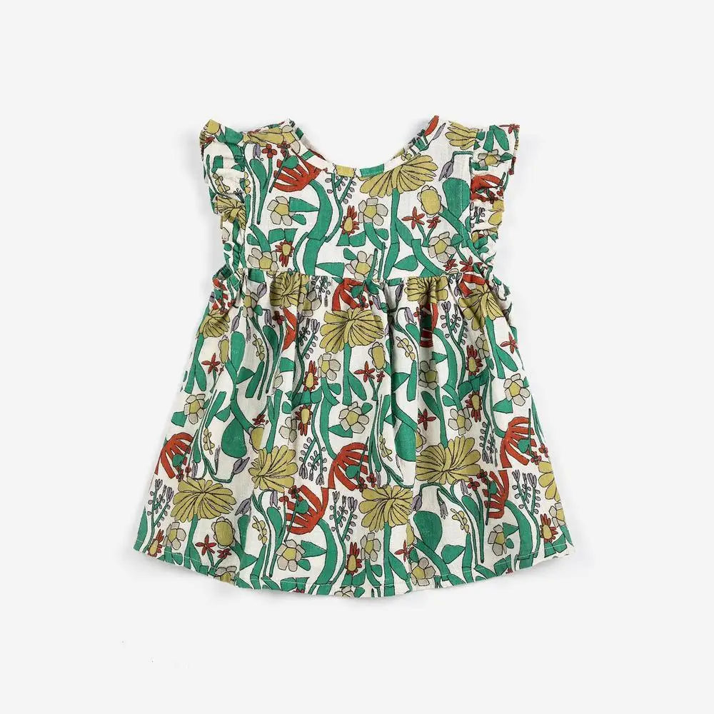 Vestido Meninas Fashion 2026 Primavera Verão Estampado Flores Vestidos Fashion Bebé Crianças Saia Série Roupa