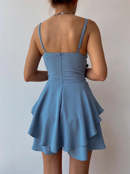 Vestidos Sexy de Alças Finas Y2k Fatos-Macacos Sólidos com Folhos Macacões Casuais de Verão com Costura Peças de Roupa Elegantes Femininas